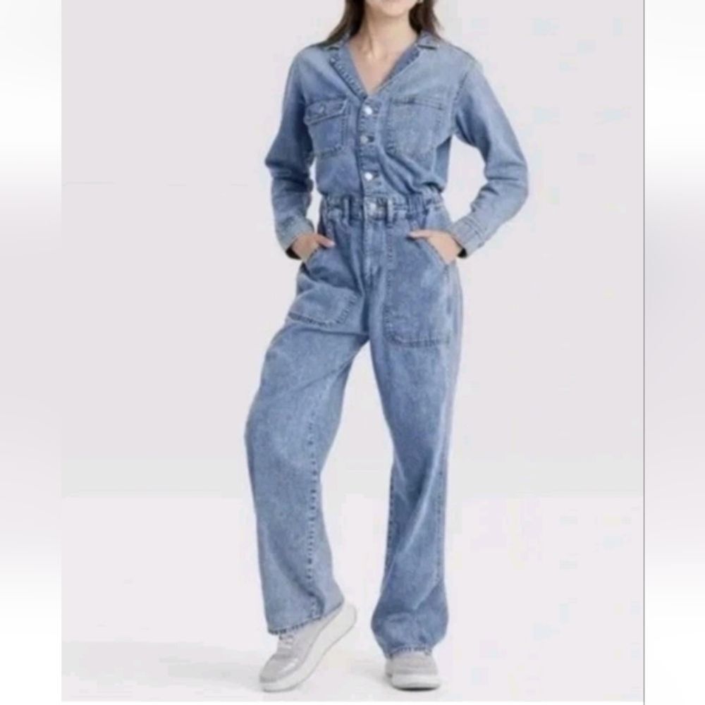 Universal Thread Blue Denim Long Sleeve Jumpsuit Size 16R NWT P2P 24 Inseam 30
